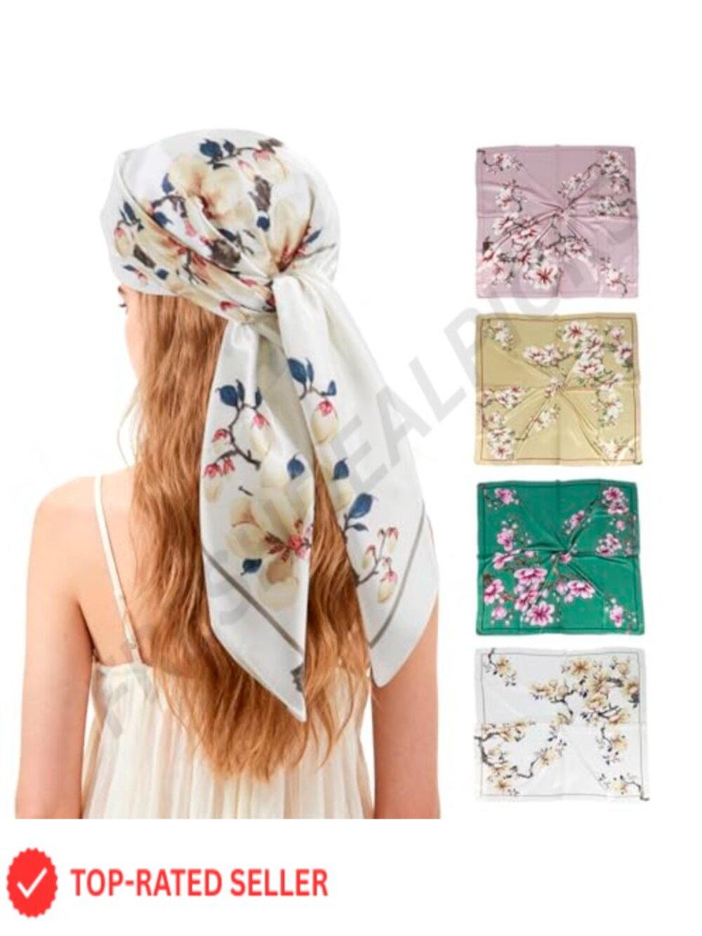 Satin Head Scarf 35x35 Silk Like Hair Wrap Bandana Scarf for Women 4 Pcs